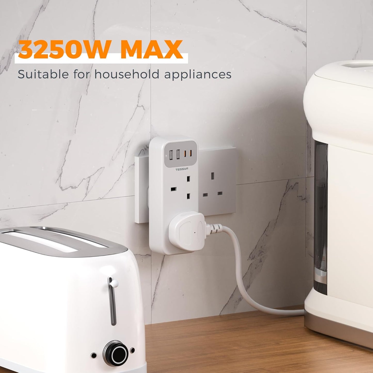 8-Way Multi-Plug Extension with 4 USB Ports (2 USB-C)