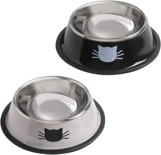 2-Pack Stainless Steel Pet Bowls with Non-Slip Rubber Base – 8 oz