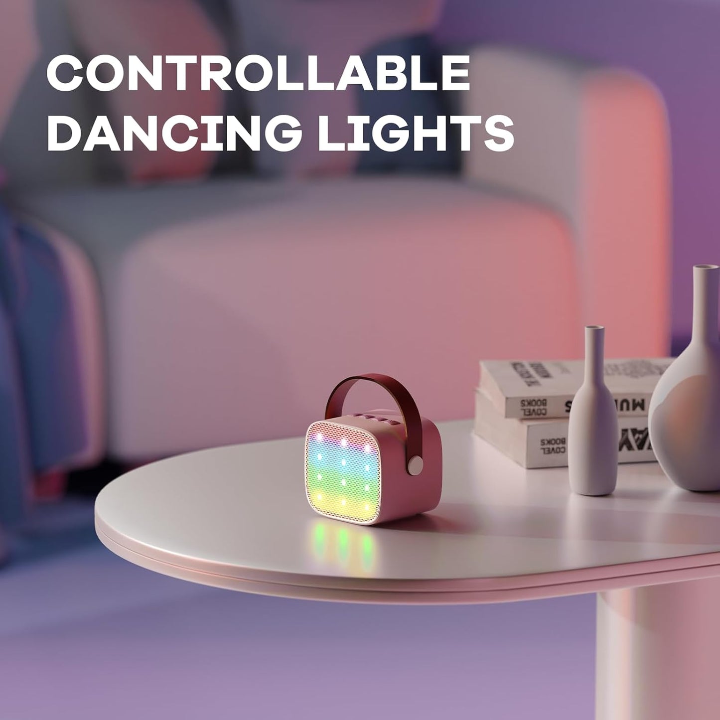 Portable Mini Bluetooth Karaoke Machine with Wireless Microphone – Light Pink