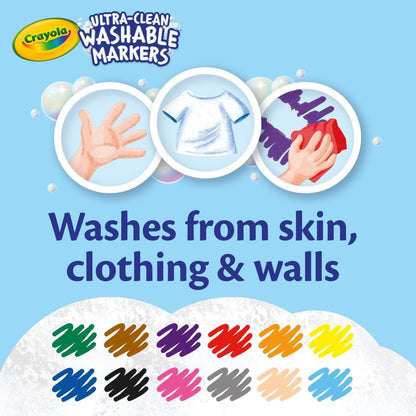 Crayola Ultra-Clean Washable Broad Line Markers – 12 Assorted Colours