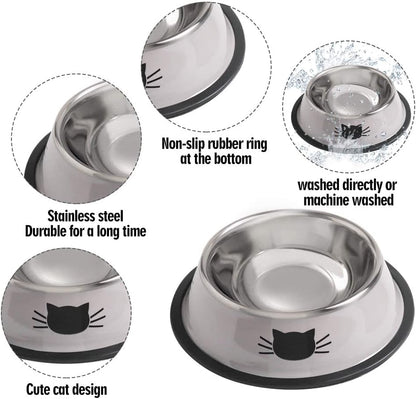 2-Pack Stainless Steel Pet Bowls with Non-Slip Rubber Base – 8 oz