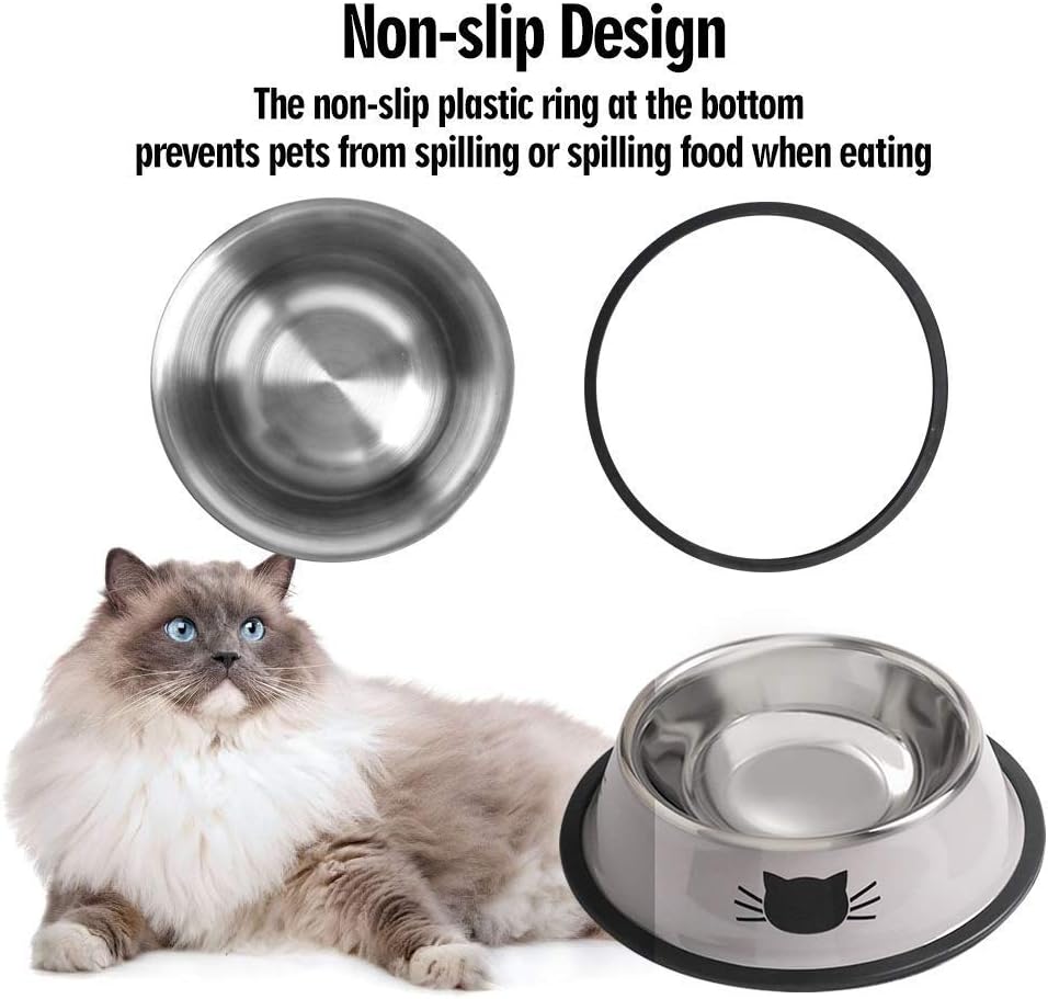 2-Pack Stainless Steel Pet Bowls with Non-Slip Rubber Base – 8 oz