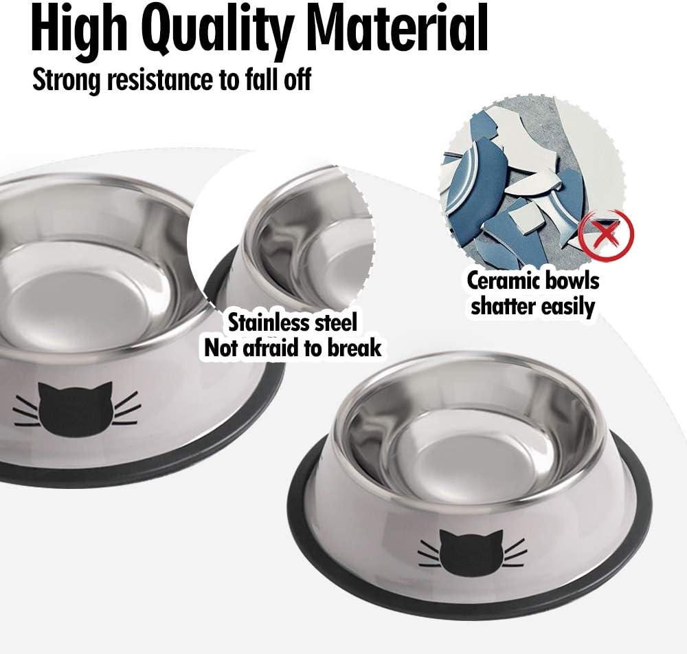 2-Pack Stainless Steel Pet Bowls with Non-Slip Rubber Base – 8 oz