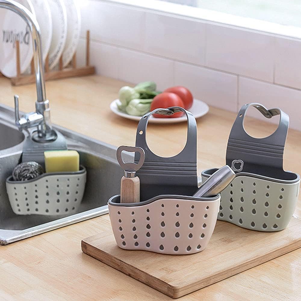 Adjustable Sink Caddy with Drainage – Sponge, Soap & Brush Holder, Grey