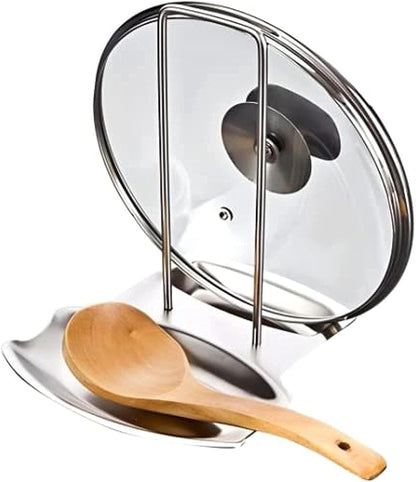 Stainless Steel Pot Lid Holder & Spoon Rest Stand – Silver