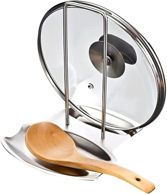 Stainless Steel Pot Lid Holder & Spoon Rest Stand – Silver