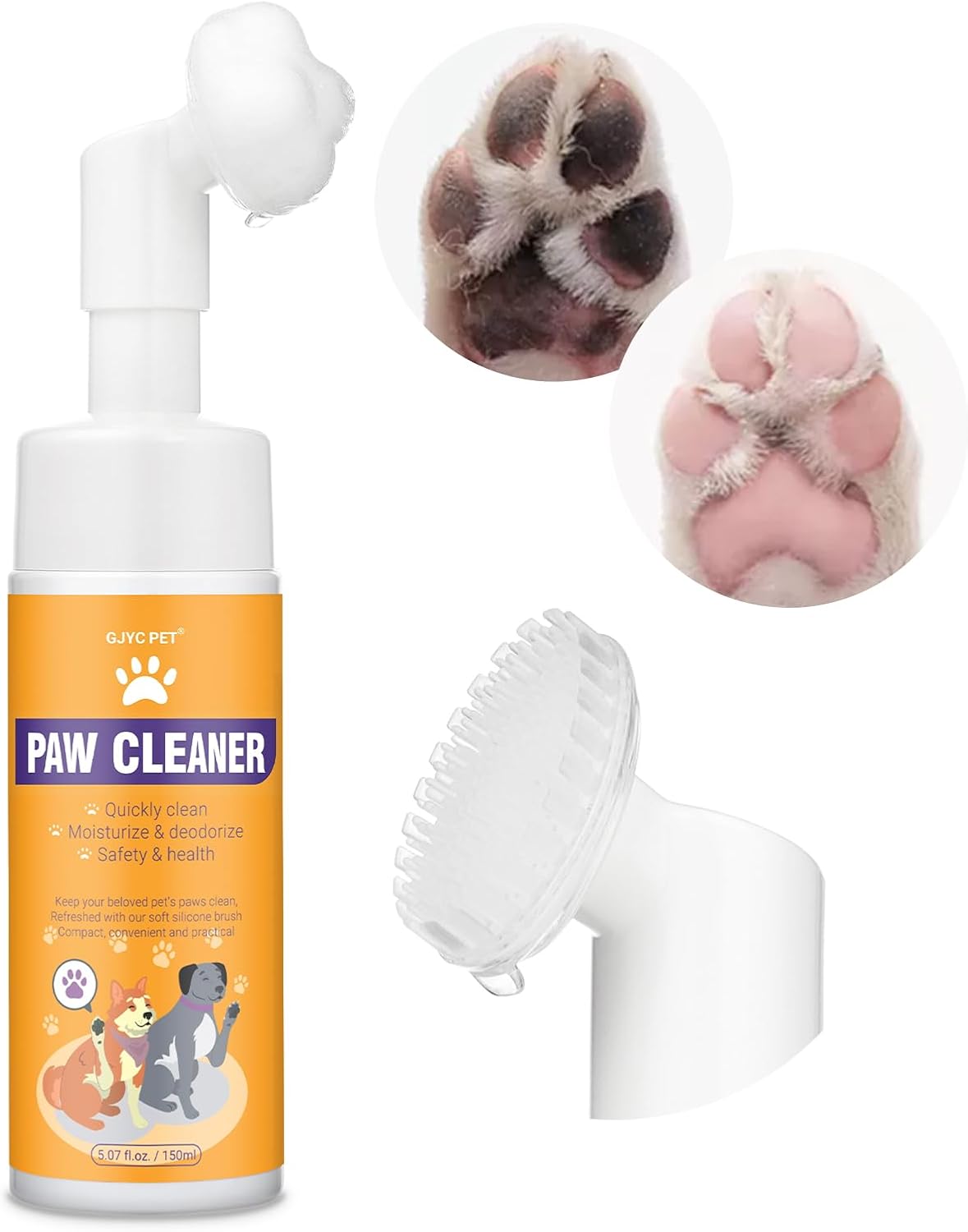 No-Rinse Pet Paw Cleaner Foam with Silicone Brush – 150 ml