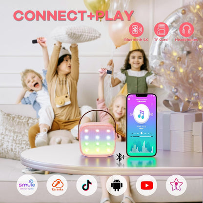 Portable Mini Bluetooth Karaoke Machine with Wireless Microphone – Light Pink