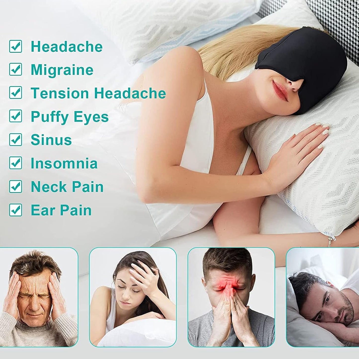 Reusable Cooling Gel Head & Eye Mask for Relaxation – Black