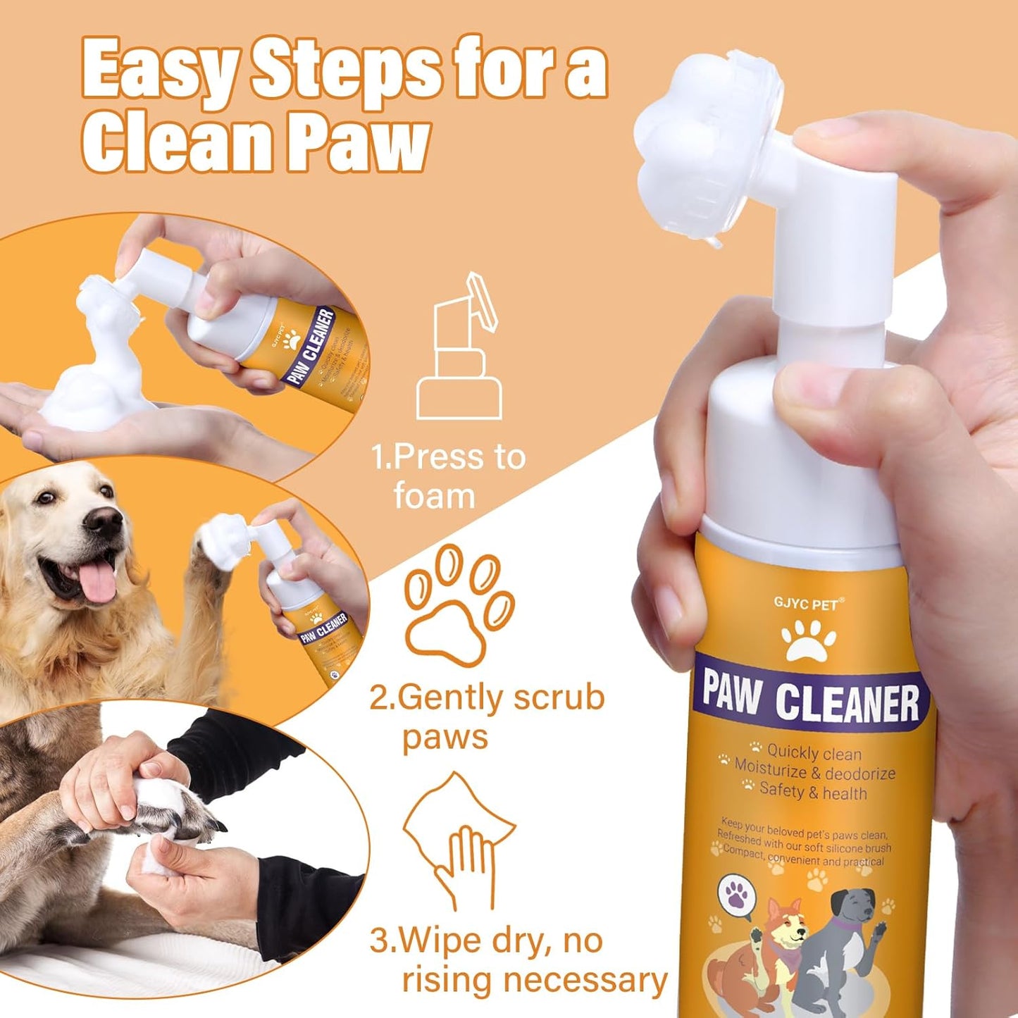 No-Rinse Pet Paw Cleaner Foam with Silicone Brush – 150 ml