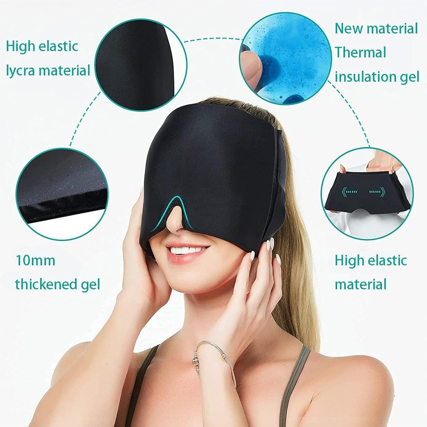 Reusable Cooling Gel Head & Eye Mask for Relaxation – Black