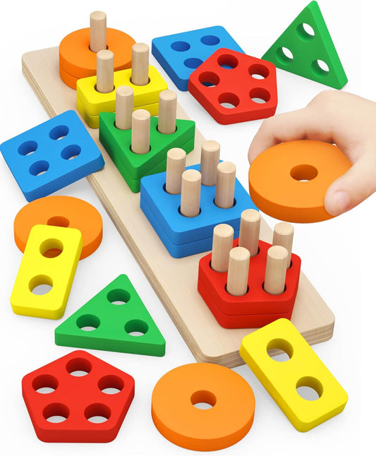 20-Piece Wooden Montessori Sorting & Stacking Toy for Toddlers