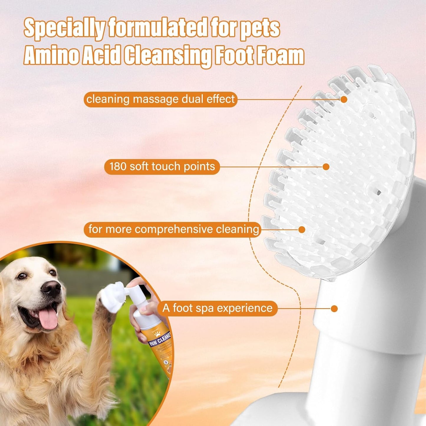No-Rinse Pet Paw Cleaner Foam with Silicone Brush – 150 ml