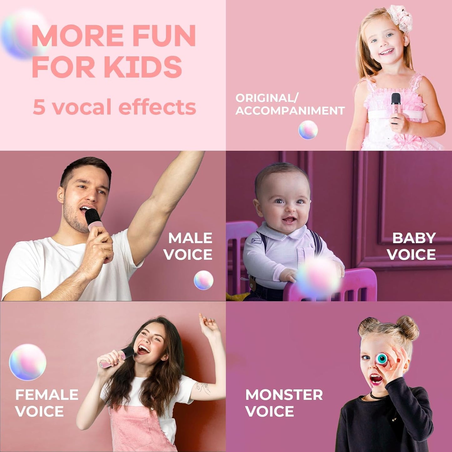 Portable Mini Bluetooth Karaoke Machine with Wireless Microphone – Light Pink