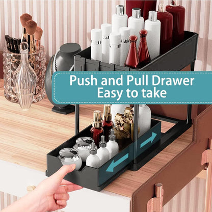 2-Tier Sliding Under-Sink Organizer with Hooks & Storage Cup – Black