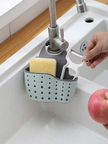 Adjustable Sink Caddy with Drainage – Sponge, Soap & Brush Holder, Grey
