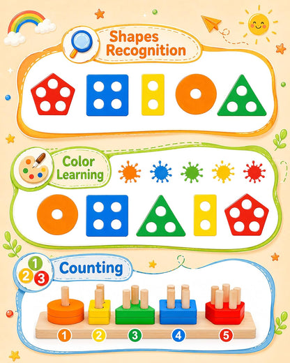 20-Piece Wooden Montessori Sorting & Stacking Toy for Toddlers