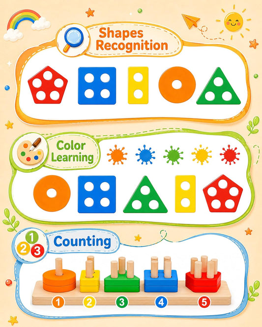 20-Piece Wooden Montessori Sorting & Stacking Toy for Toddlers