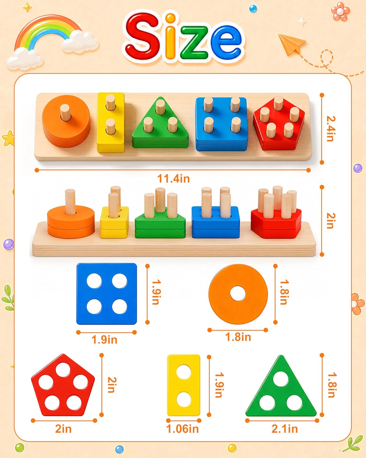 20-Piece Wooden Montessori Sorting & Stacking Toy for Toddlers