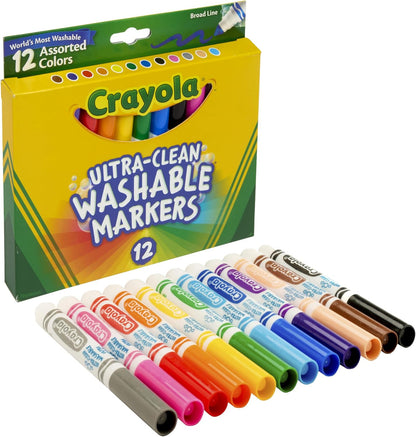 Crayola Ultra-Clean Washable Broad Line Markers – 12 Assorted Colours