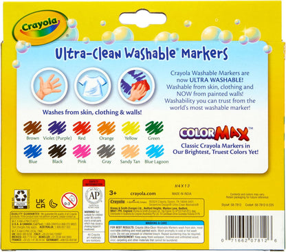 Crayola Ultra-Clean Washable Broad Line Markers – 12 Assorted Colours