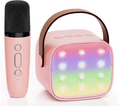 Portable Mini Bluetooth Karaoke Machine with Wireless Microphone – Light Pink