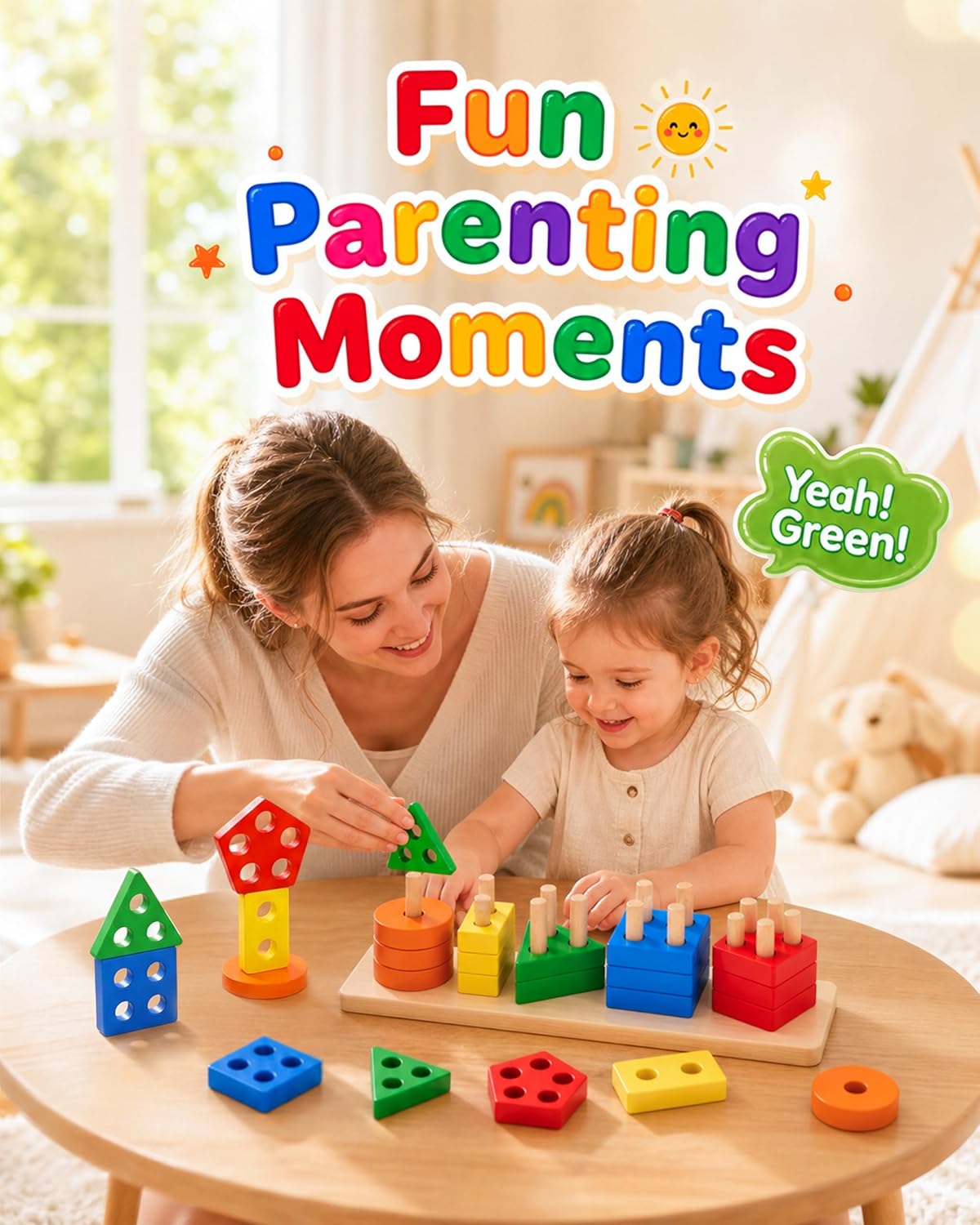 20-Piece Wooden Montessori Sorting & Stacking Toy for Toddlers