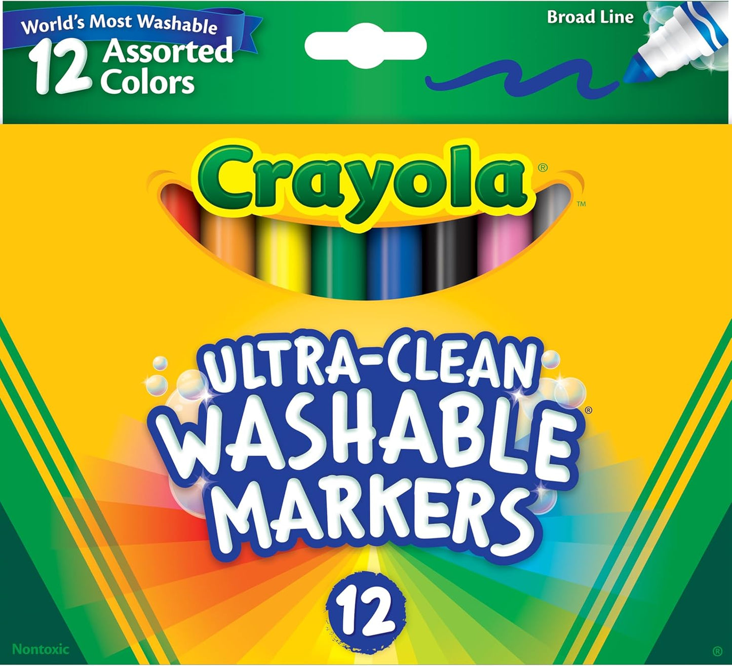Crayola Ultra-Clean Washable Broad Line Markers – 12 Assorted Colours