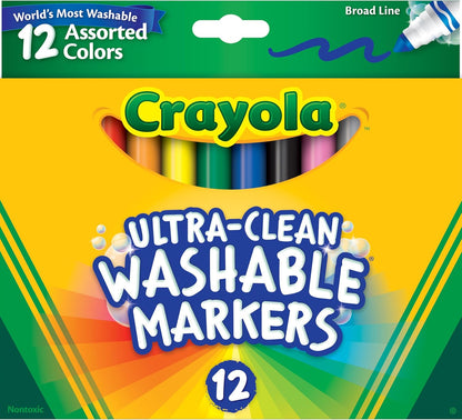 Crayola Ultra-Clean Washable Broad Line Markers – 12 Assorted Colours
