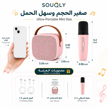Portable Mini Bluetooth Karaoke Machine with Wireless Microphone – Light Pink