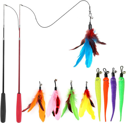 27-Piece Interactive Cat Toy Set with Telescopic Feather Teaser Wand