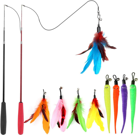 27-Piece Interactive Cat Toy Set with Telescopic Feather Teaser Wand
