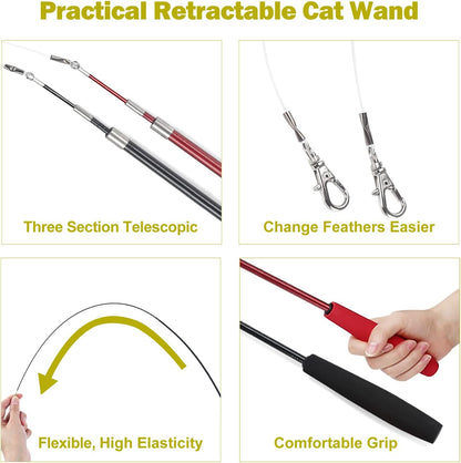 27-Piece Interactive Cat Toy Set with Telescopic Feather Teaser Wand