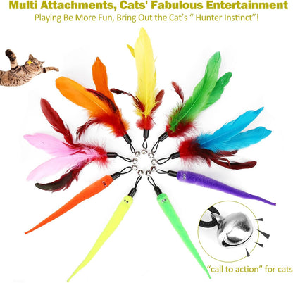 27-Piece Interactive Cat Toy Set with Telescopic Feather Teaser Wand