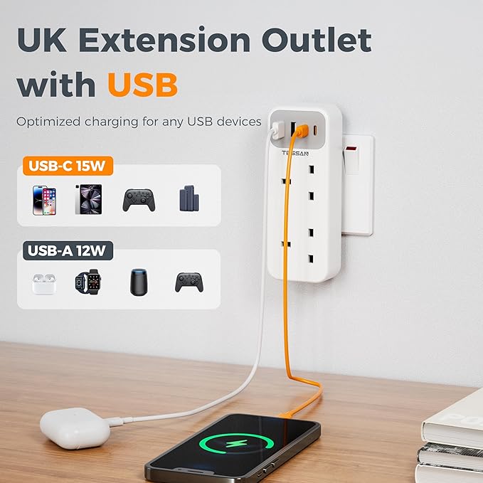8-Way Multi-Plug Extension with 4 USB Ports (2 USB-C)