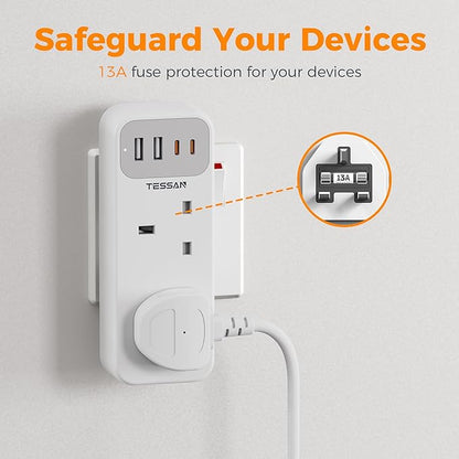 8-Way Multi-Plug Extension with 4 USB Ports (2 USB-C)